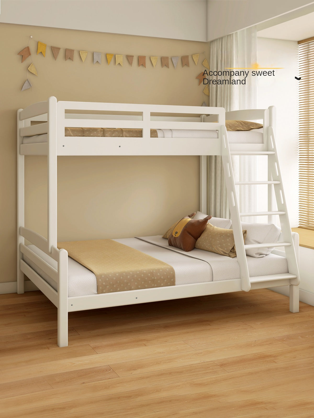 Beech, Birch solid wood children's bunk bed white detachable bed.