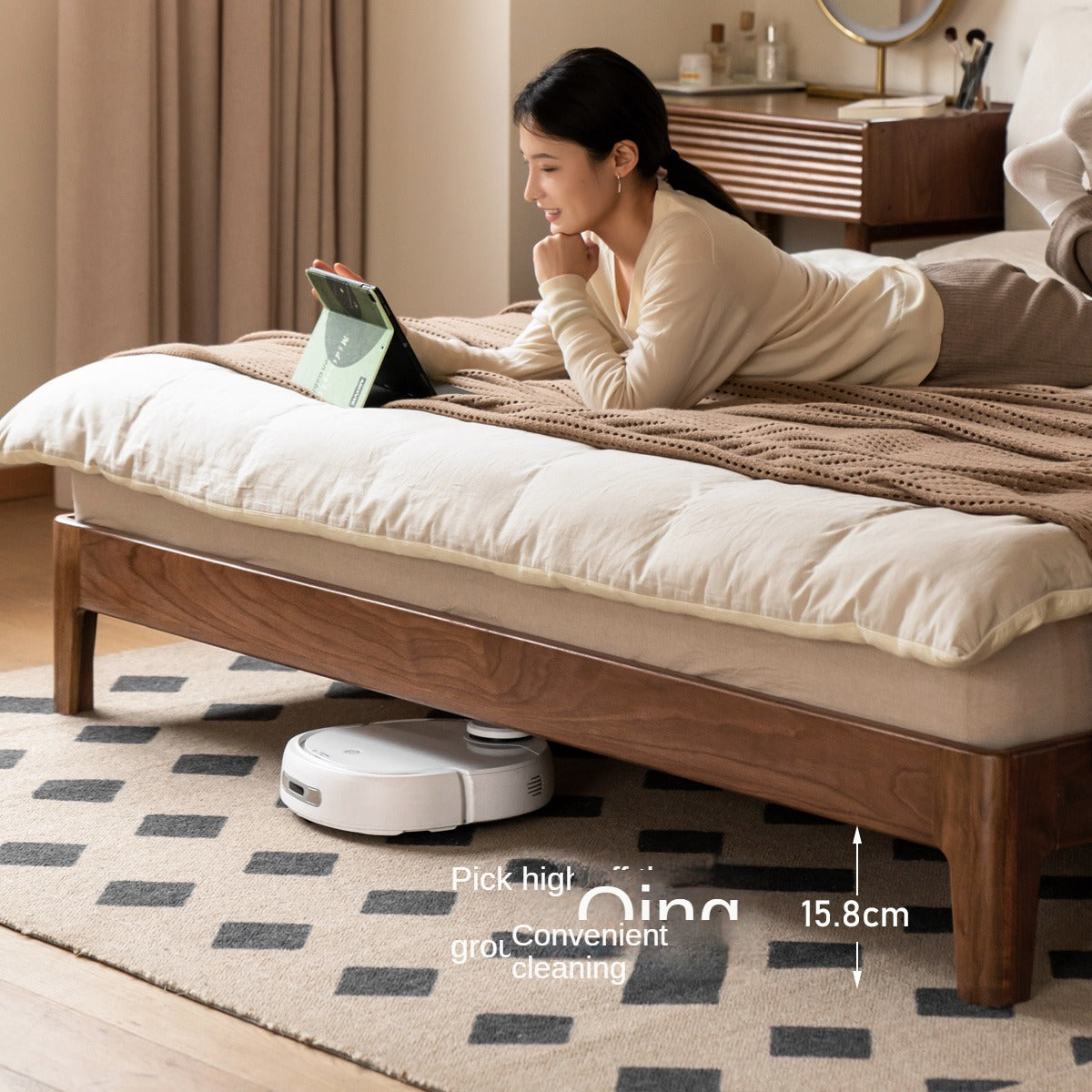 Black walnut solid wood fabric soft bed<