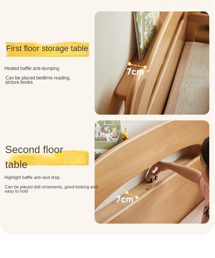 Beech solid wood children's guardrail bed with light