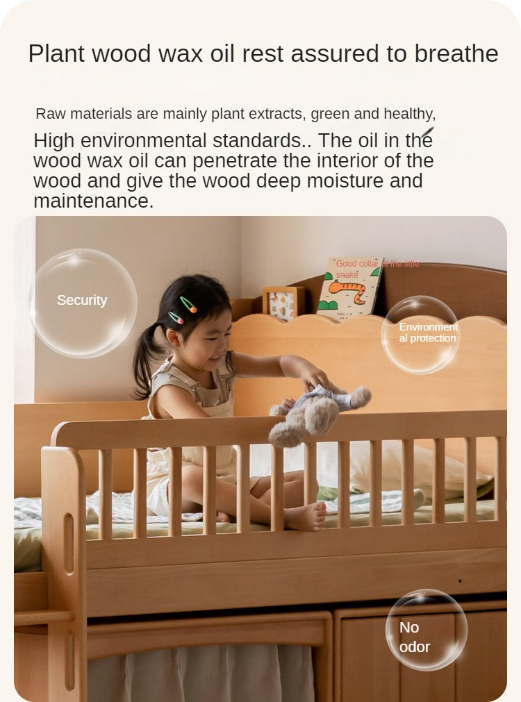 Beech Solid Wood Children's with Light Guardrail Bed