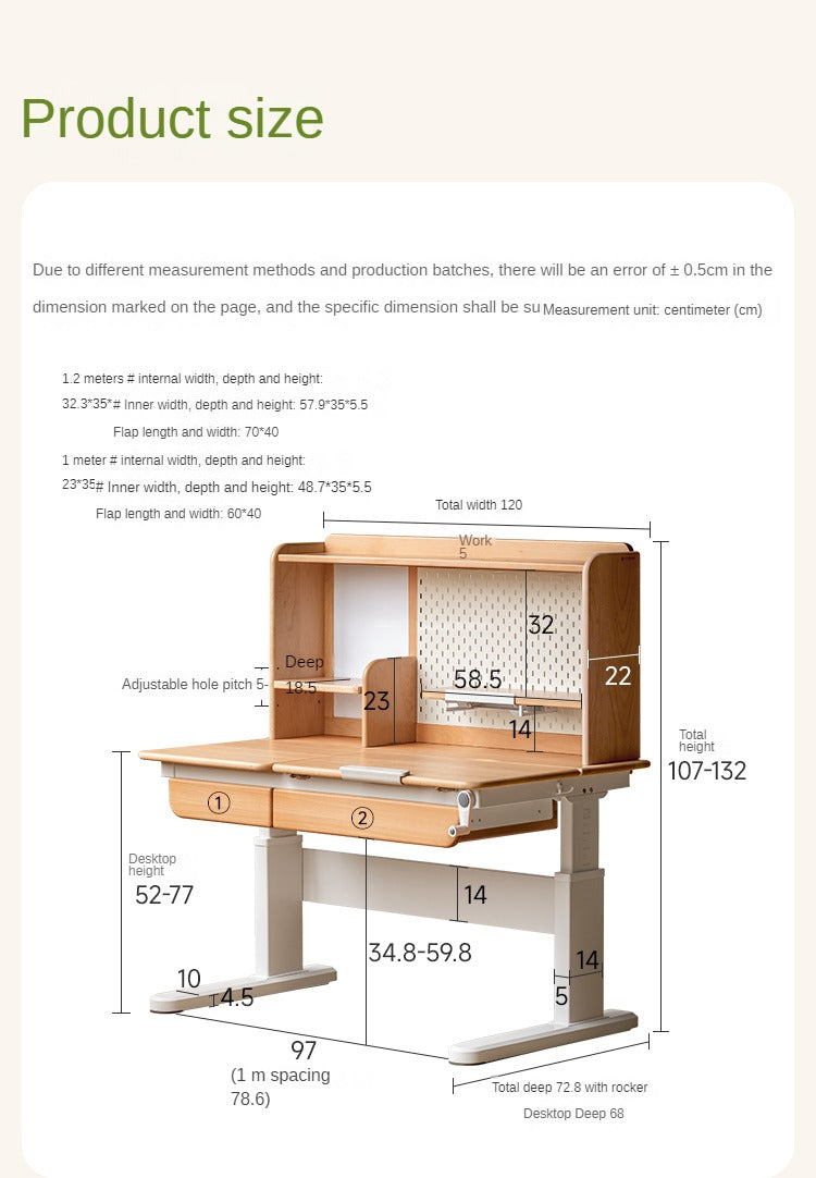 Beech Solid Wood Hand Crank Lift Children's Study Table