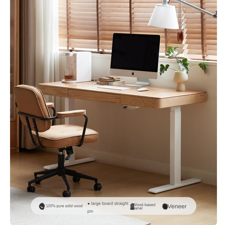 Oak Solid Wood Elevating Electric Multifunctional Standing Desk-
