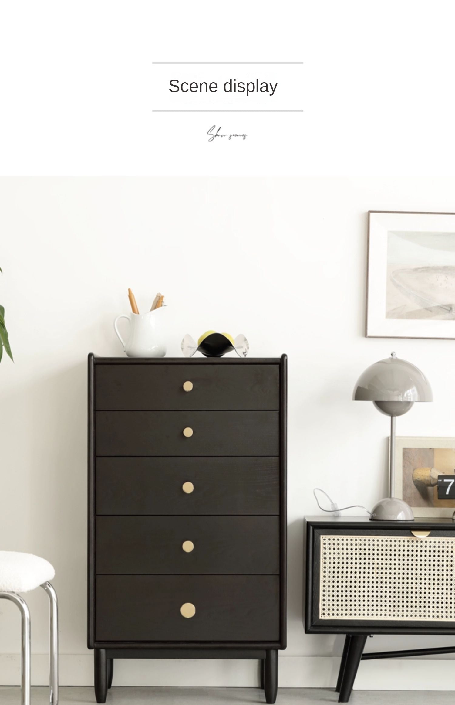 Ash Solid Wood Simple Bedroom Drawer Cabinet Black)