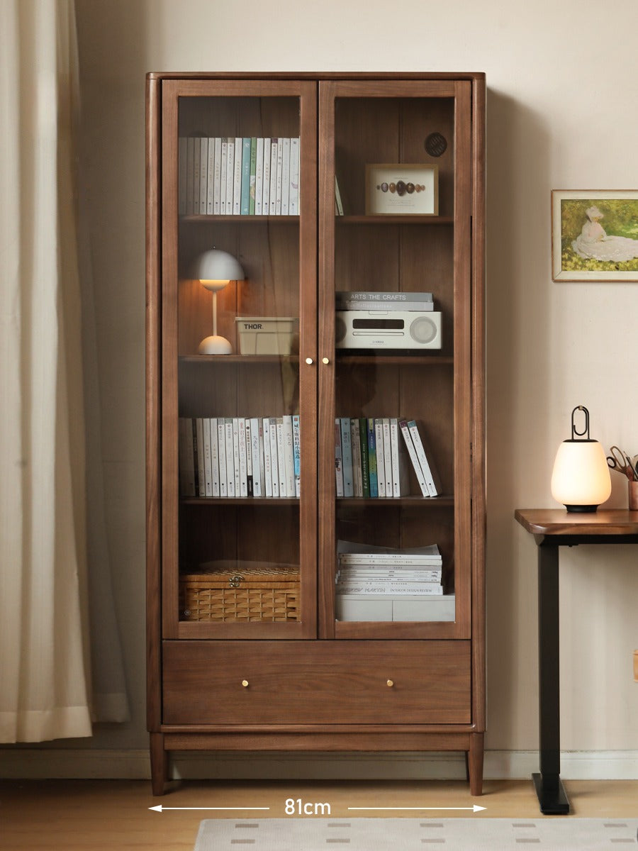 Black Walnut solid wood bookcase with glass door<