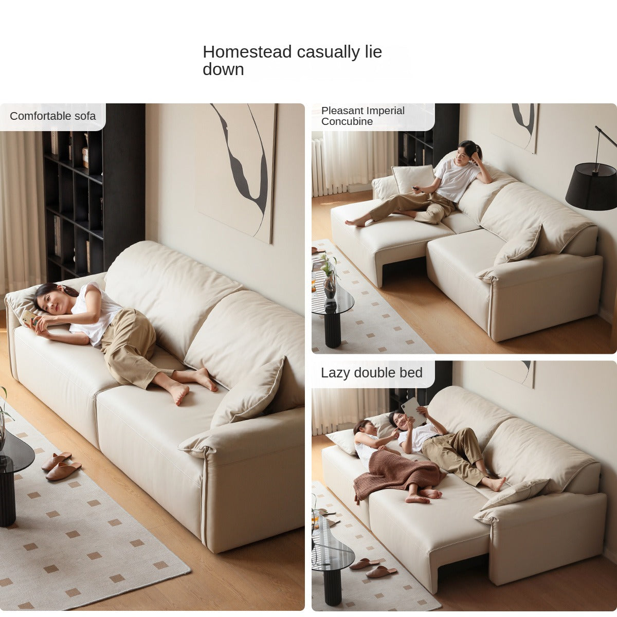 Electric sofa bed foldable dual-purpose cream style white elephant ear retractable sofa)