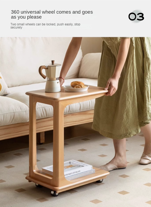 Beech solid wood mobile side table