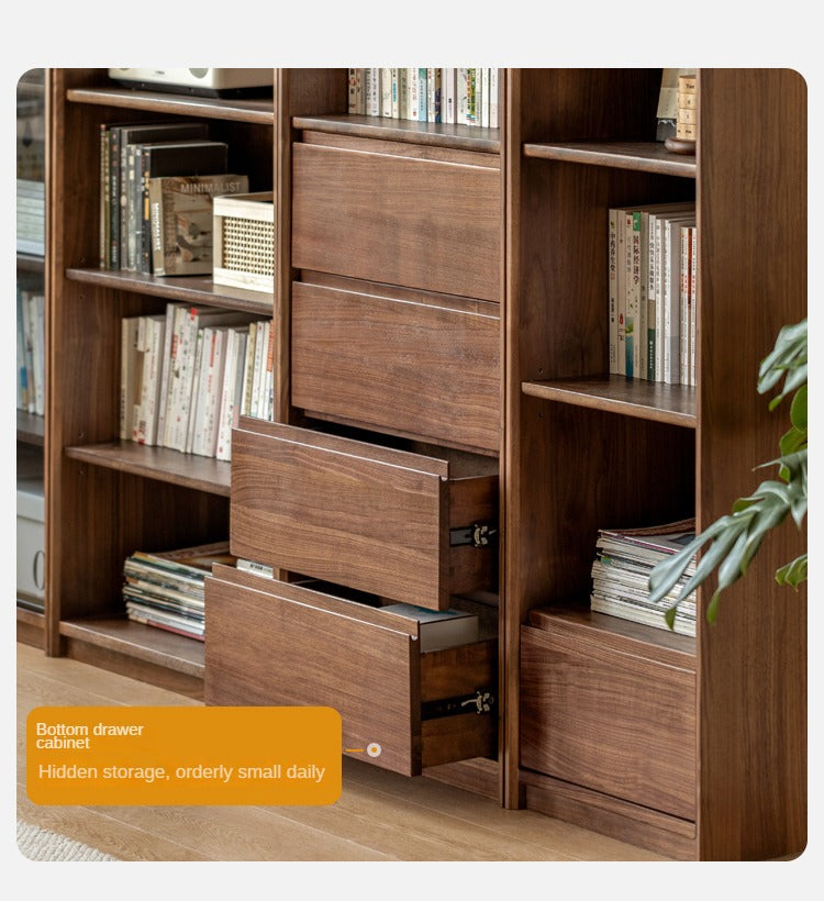 Black Walnut solid wood bookcase floor-standing free combination bookshelf<