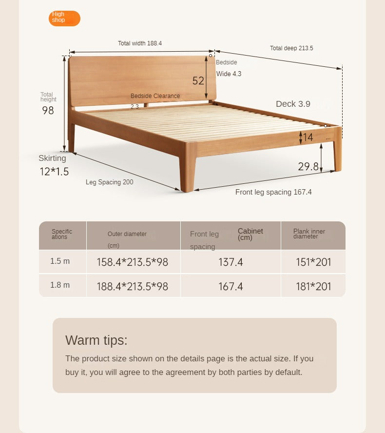 Poplar Solid Wood Modern Large headboard Bed