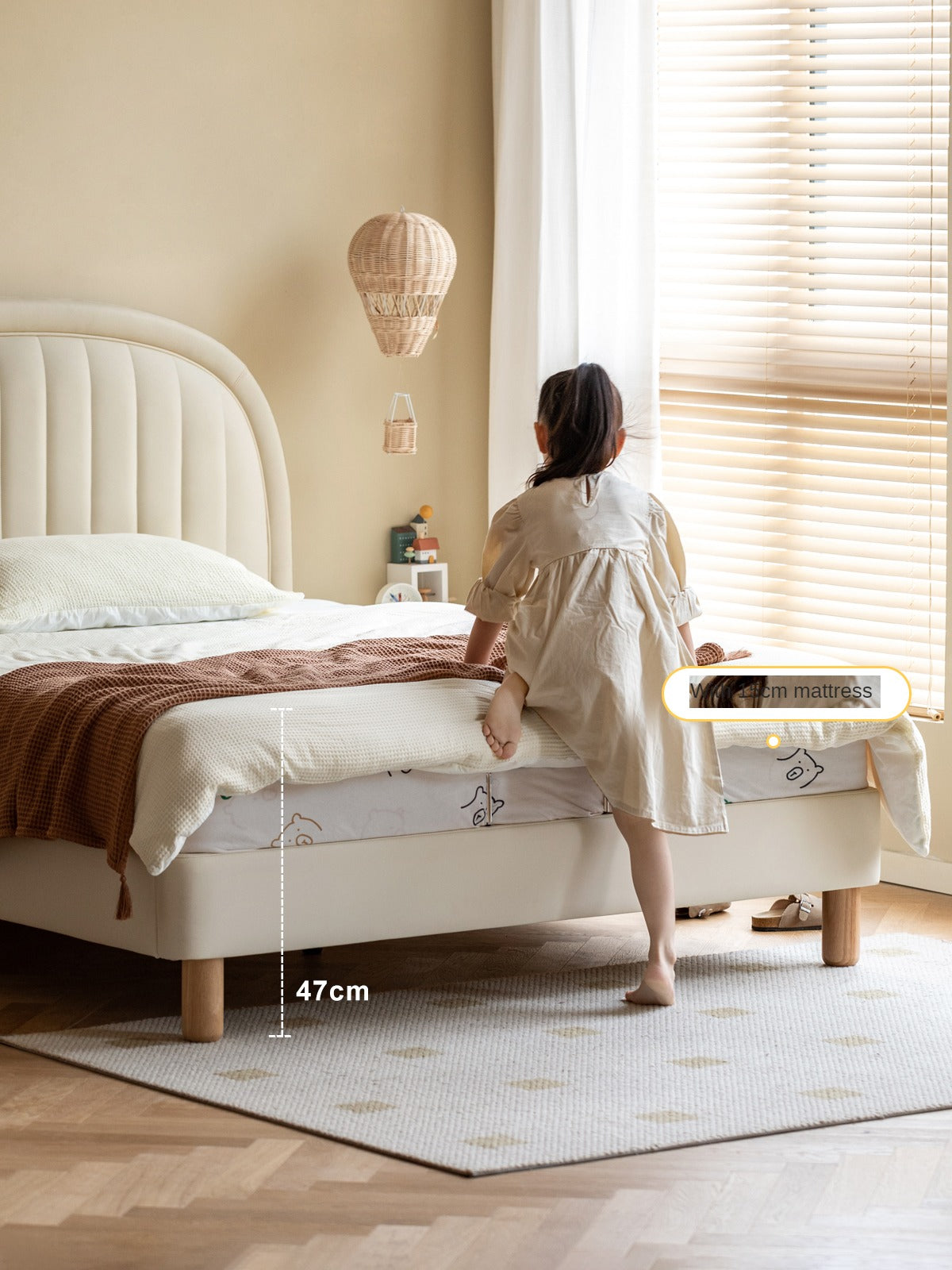 Children's Bed Modern Simple White Cream organic leather")