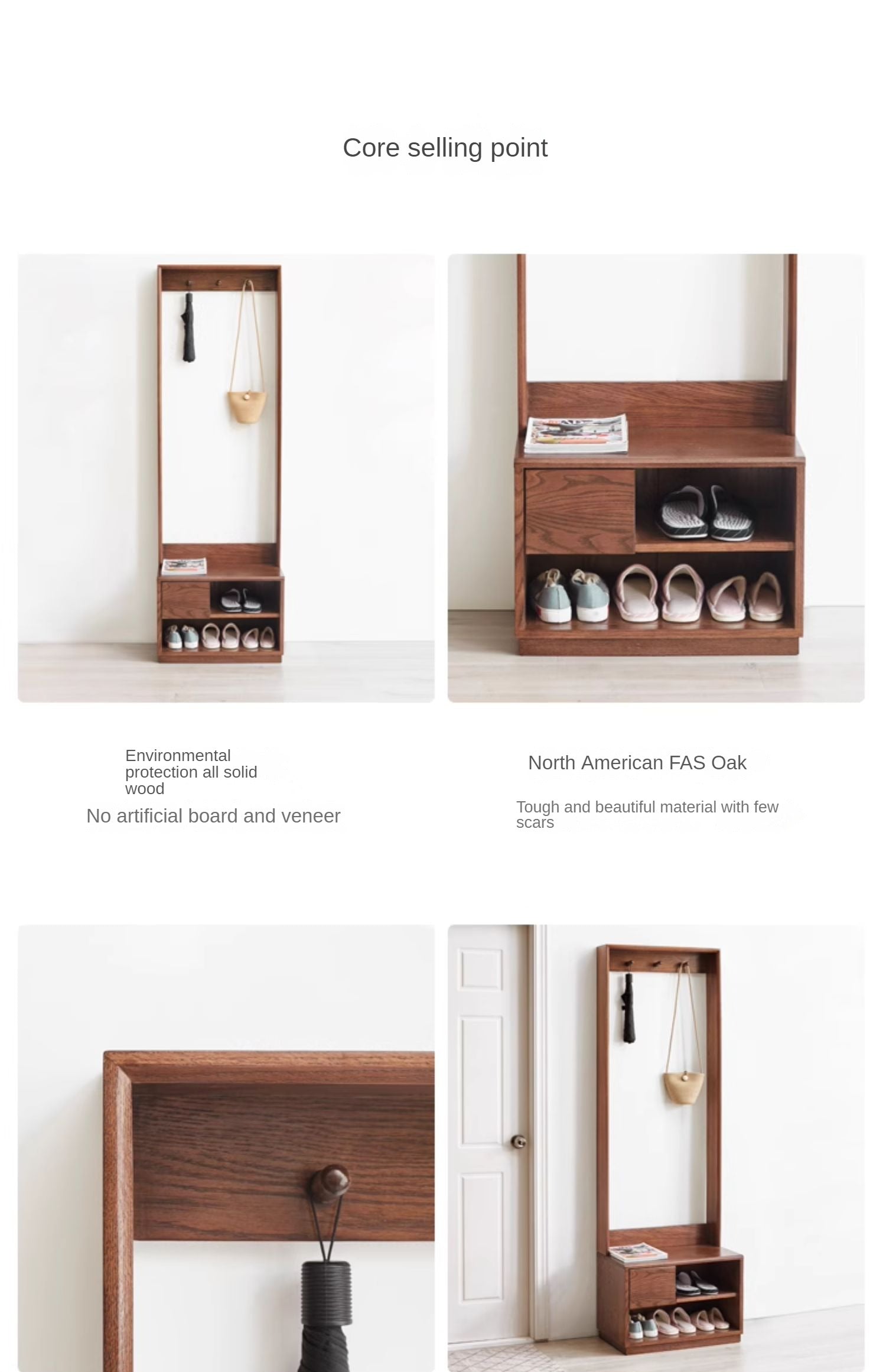 Oak Solid Wood Shoe Stool Hanger Doorway Storage Cabinet