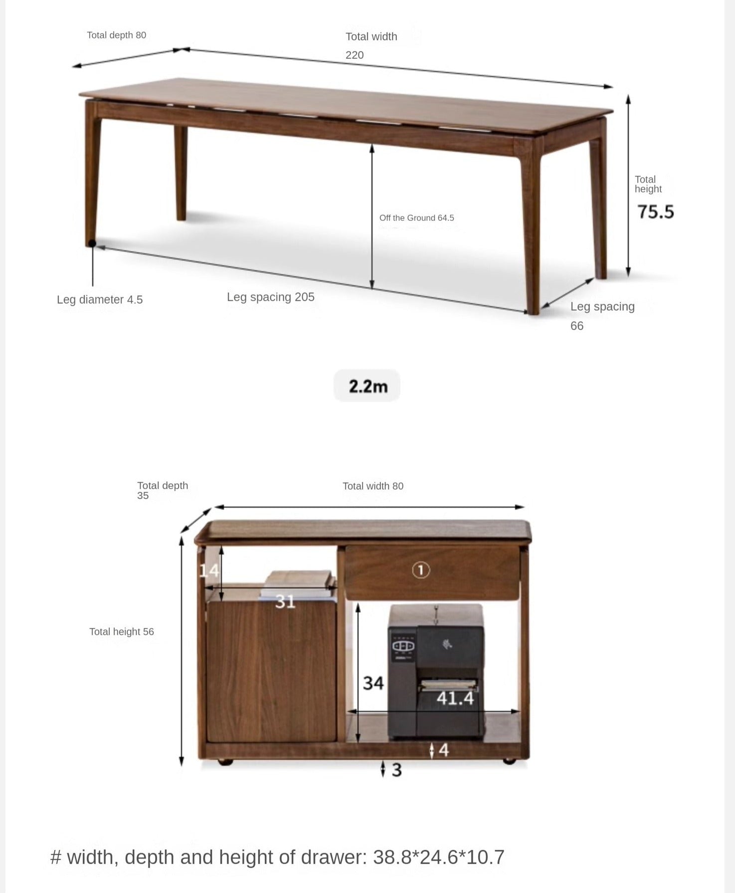 Black walnut, Ash solid wood office desk, long table,