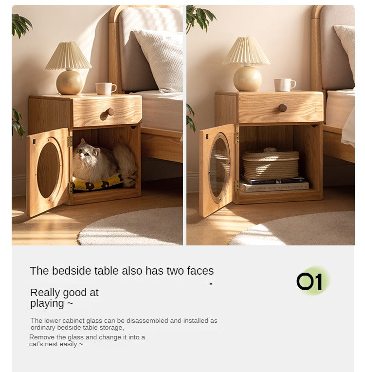 Oak solid wood cat nest pet cabinet nightstand-