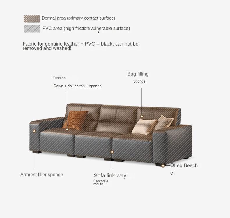 Leather sofa first layer yellow cowhide tofu block leather sofa