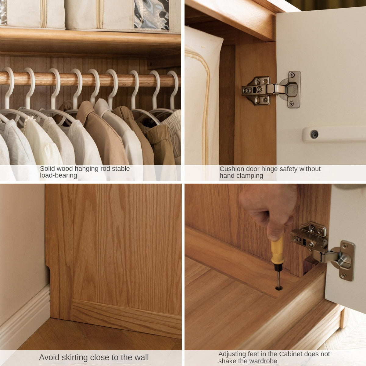 Oak Solid Wood Log Cream Style Wardrobe