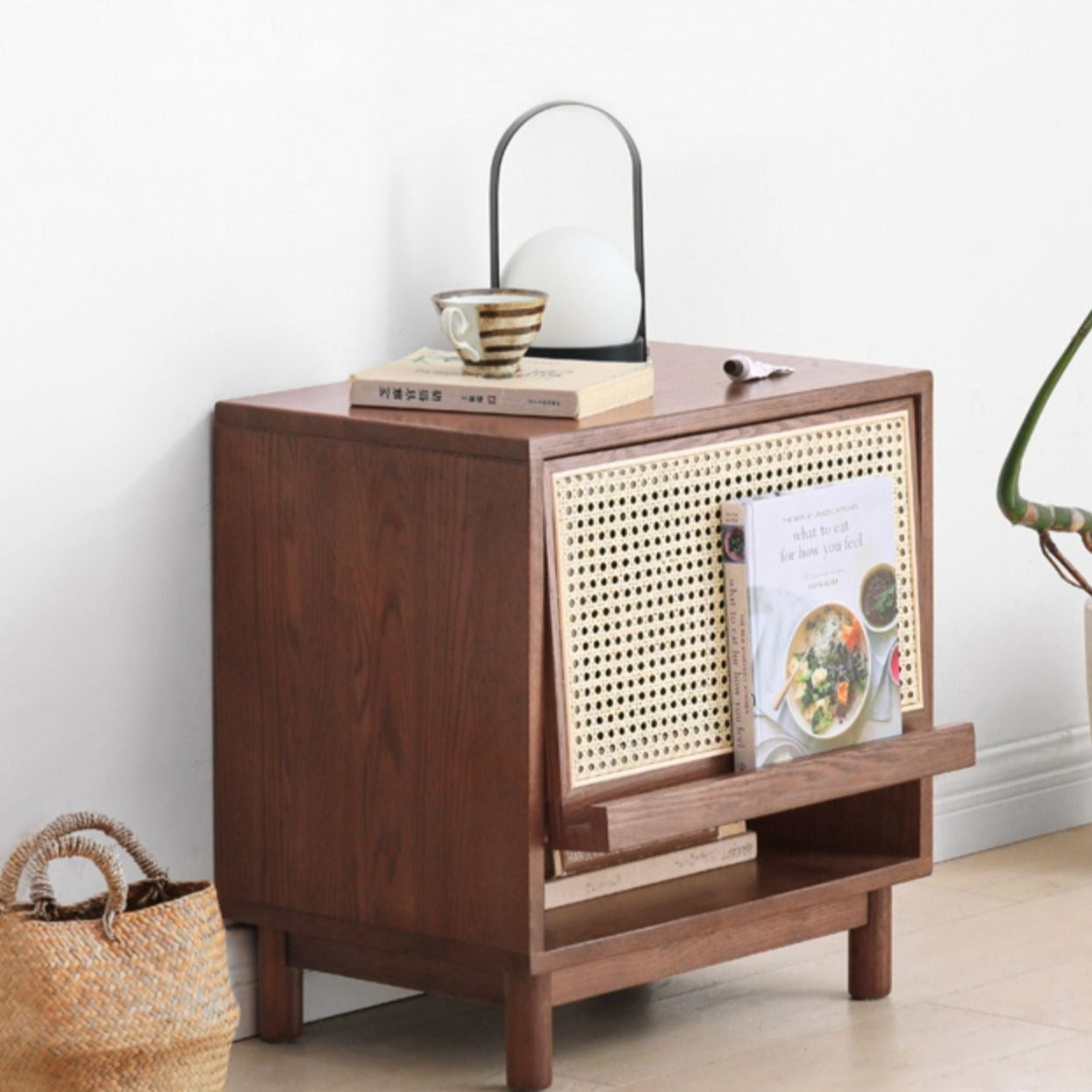 Oak Solid wood rattan magazine cabinet -