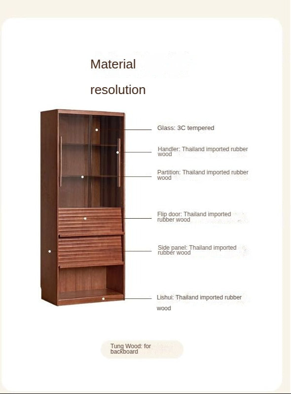 Solid Rubbewood Bookcase Household Storage.