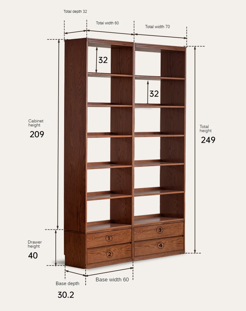 Oak Solid Wood Bookshelf Floor Rack Storage Full Wall Bookcase