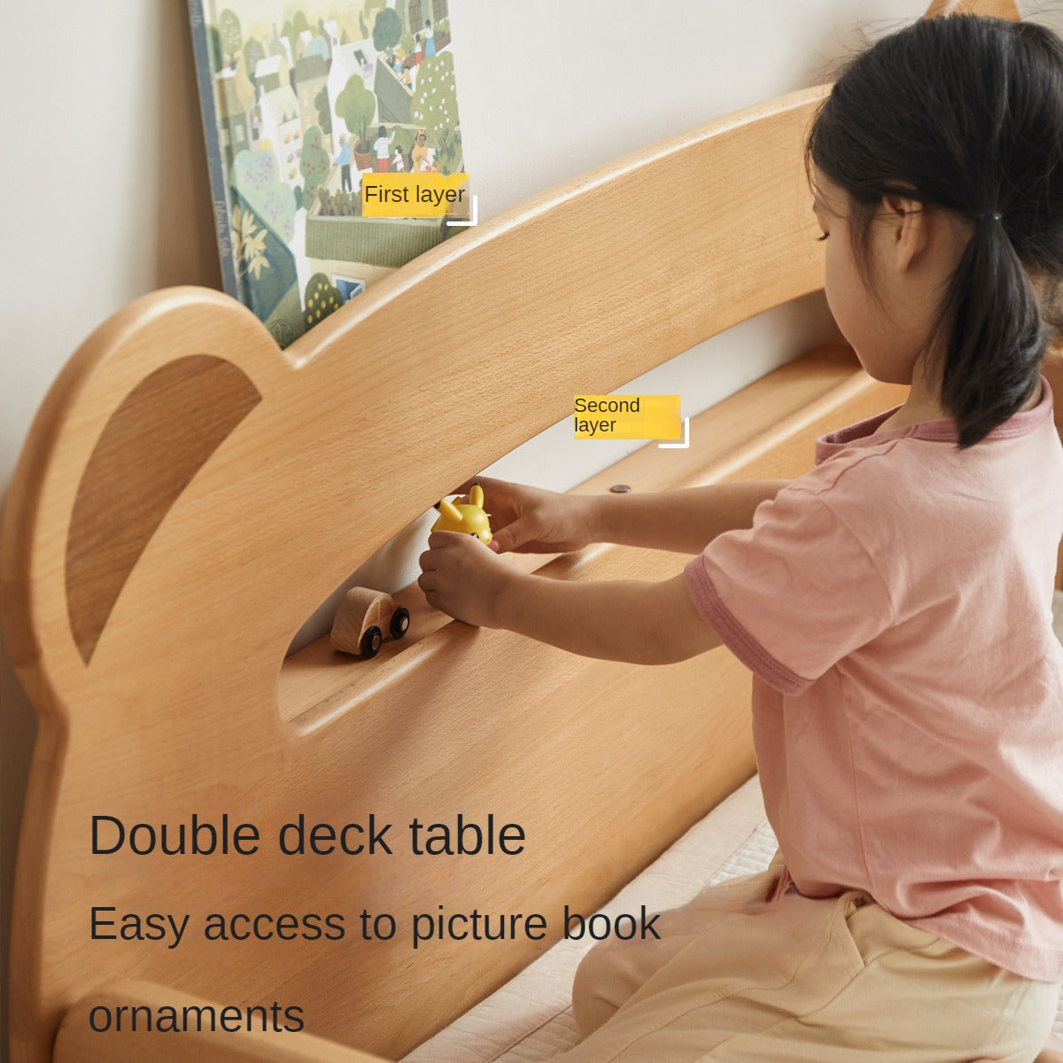 Beech solid wood children's guardrail bed with light