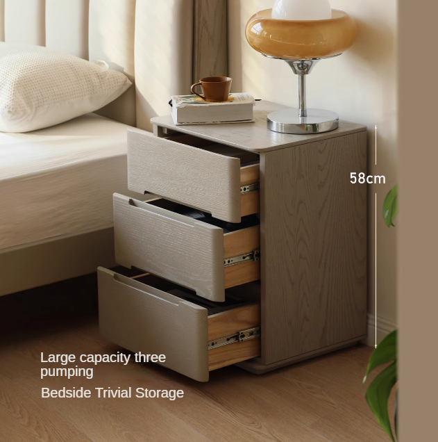 Oak Solid Wood Light Luxury Three-drawer Nightstand