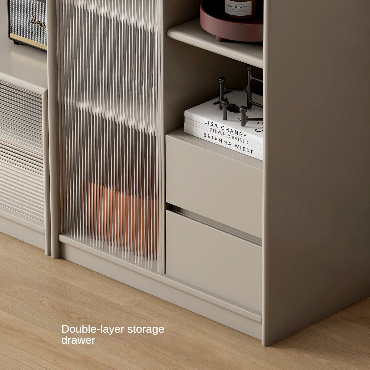 Poplar solid wood side cabinet light luxury storage -