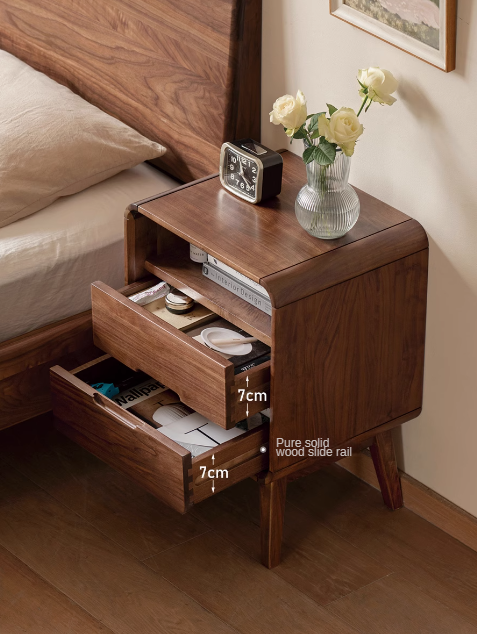 Black walnut solid wood modern storage small nightstand