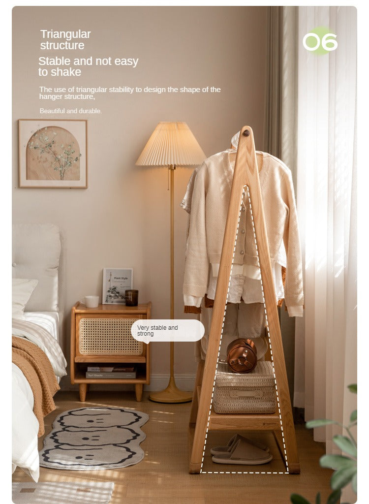 Oak solid wood hanger Nordic home floor coat rack<