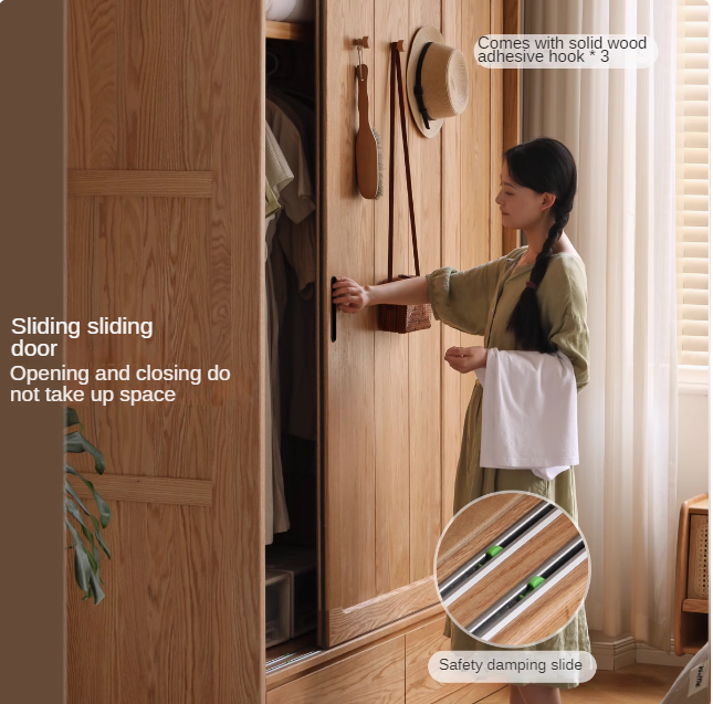 Oak Solid Wood Wardrobe Sliding Door Modern Simple