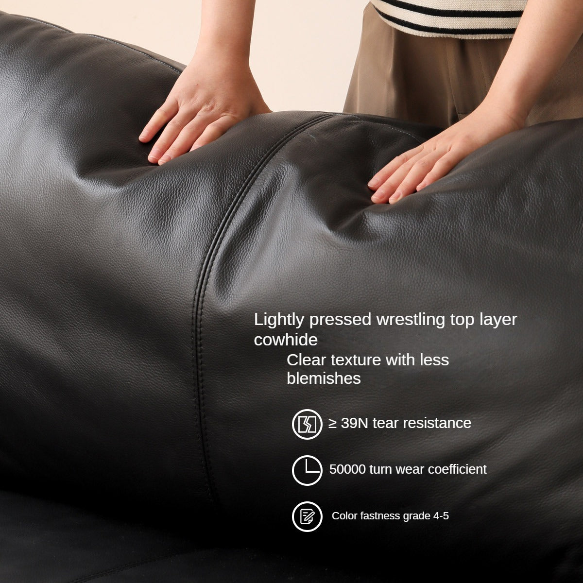 Leather sofa cowhide straight black Italian sofa