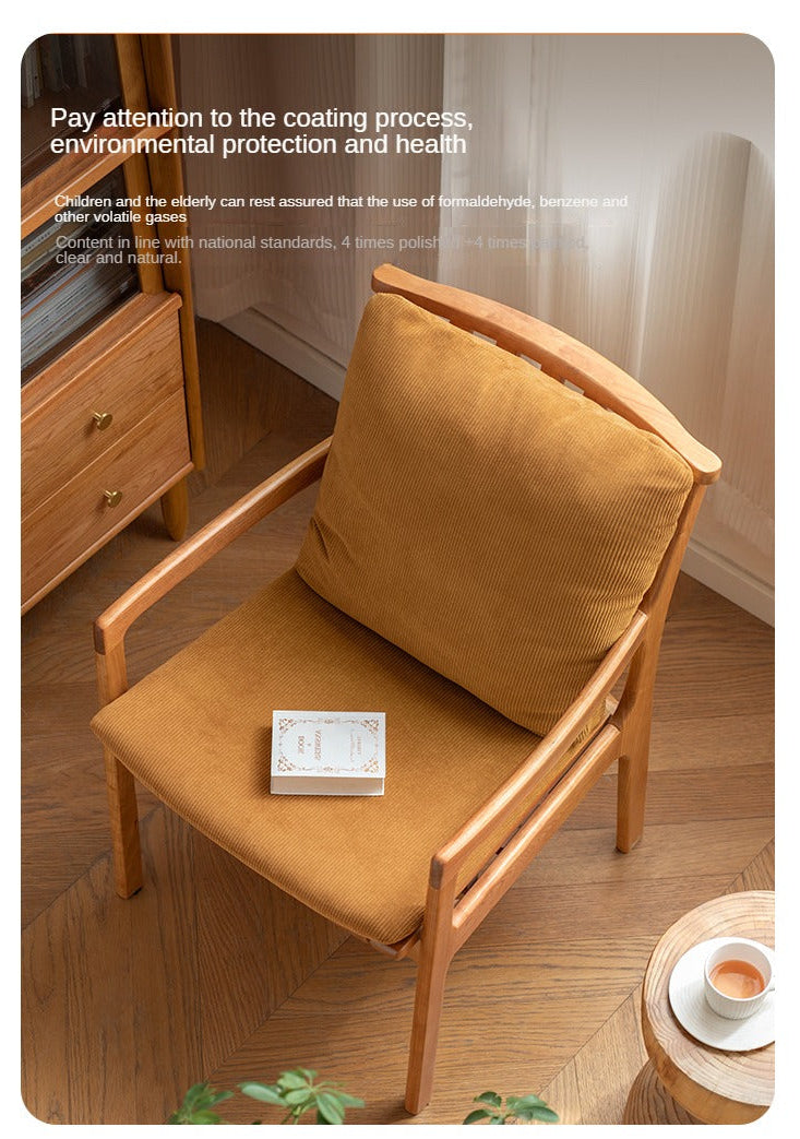 Cherry Wood Solid Wood Backrest Retro Soft Armchair