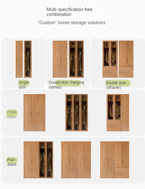 Oak Solid Wood Modern Wardrobe Free Combination