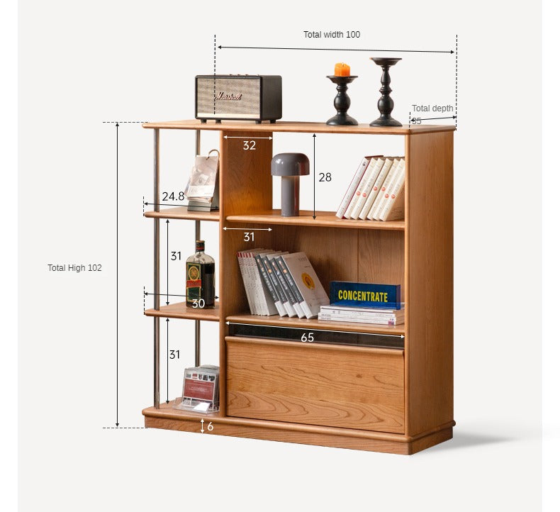 Cherry Solid Wood  Retro Partition Bookcase