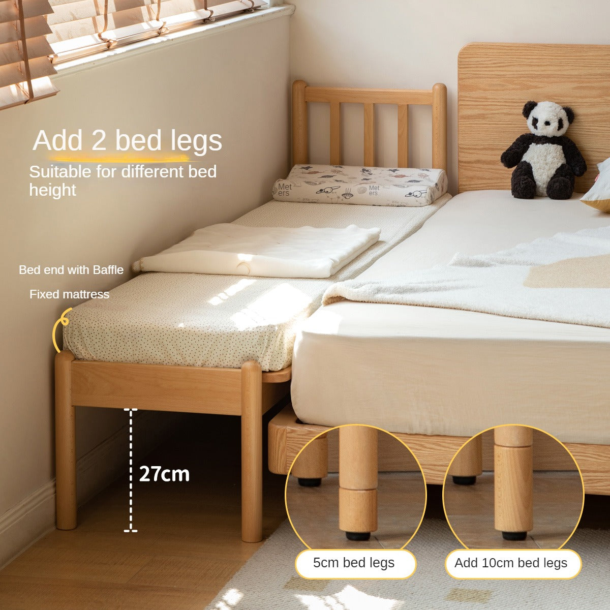 Beech Solid Wood Children's Splicing Bed with Guardrail