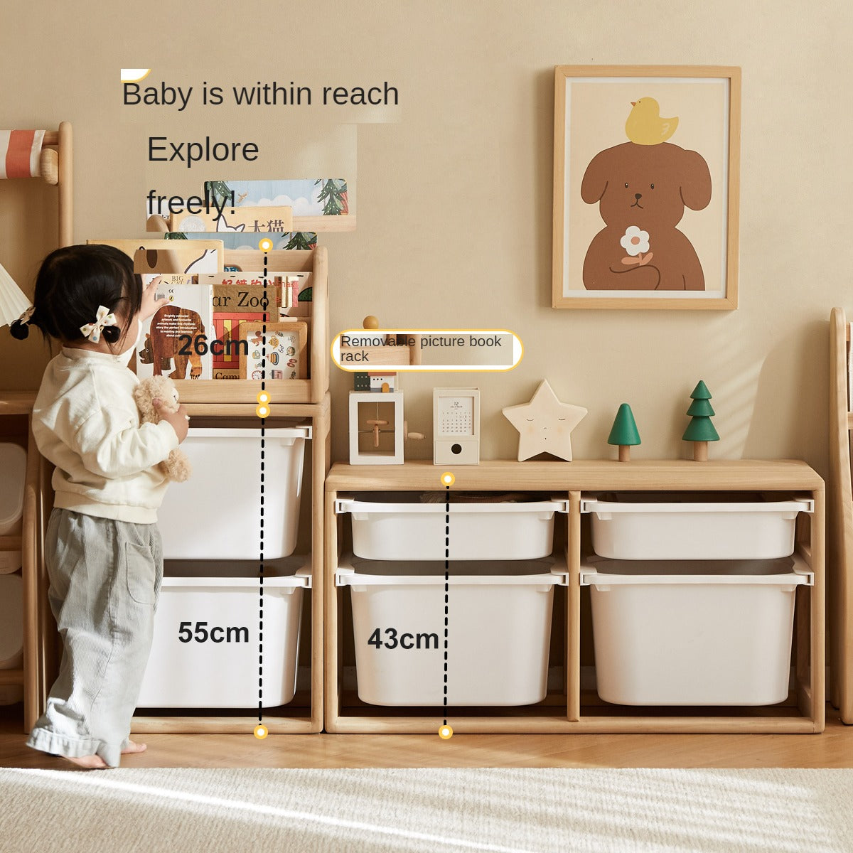 Poplar Solid Wood Children's Storage Rack Montessori Toy Storage "