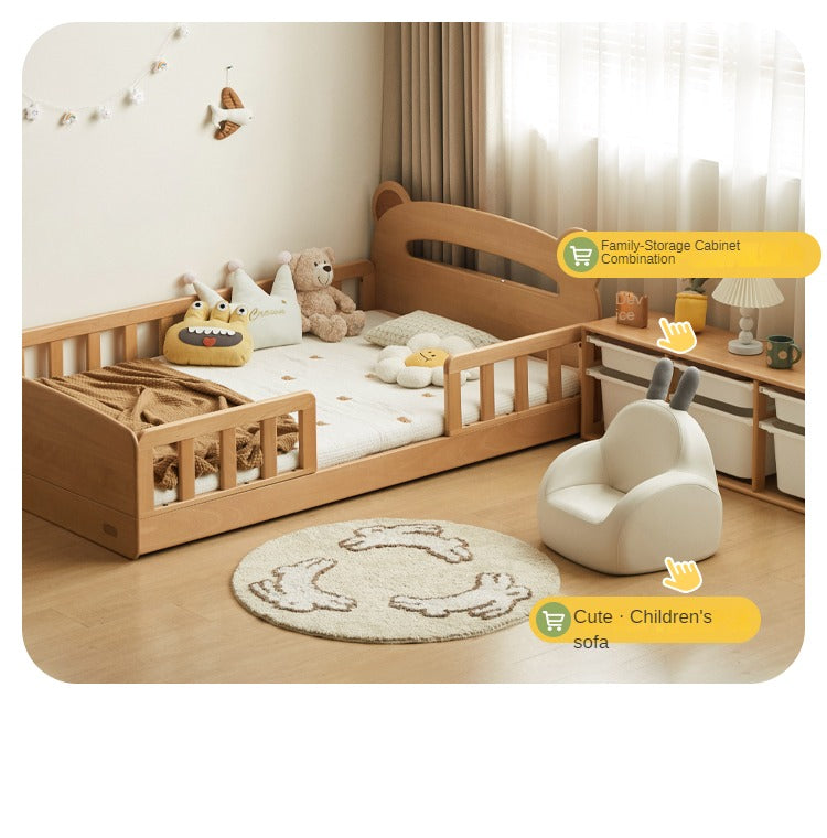 Beech solid wood children's guardrail bed with light