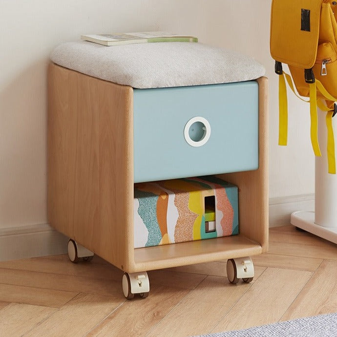 Beech solid wood  children's wheels multi-functional storage stool