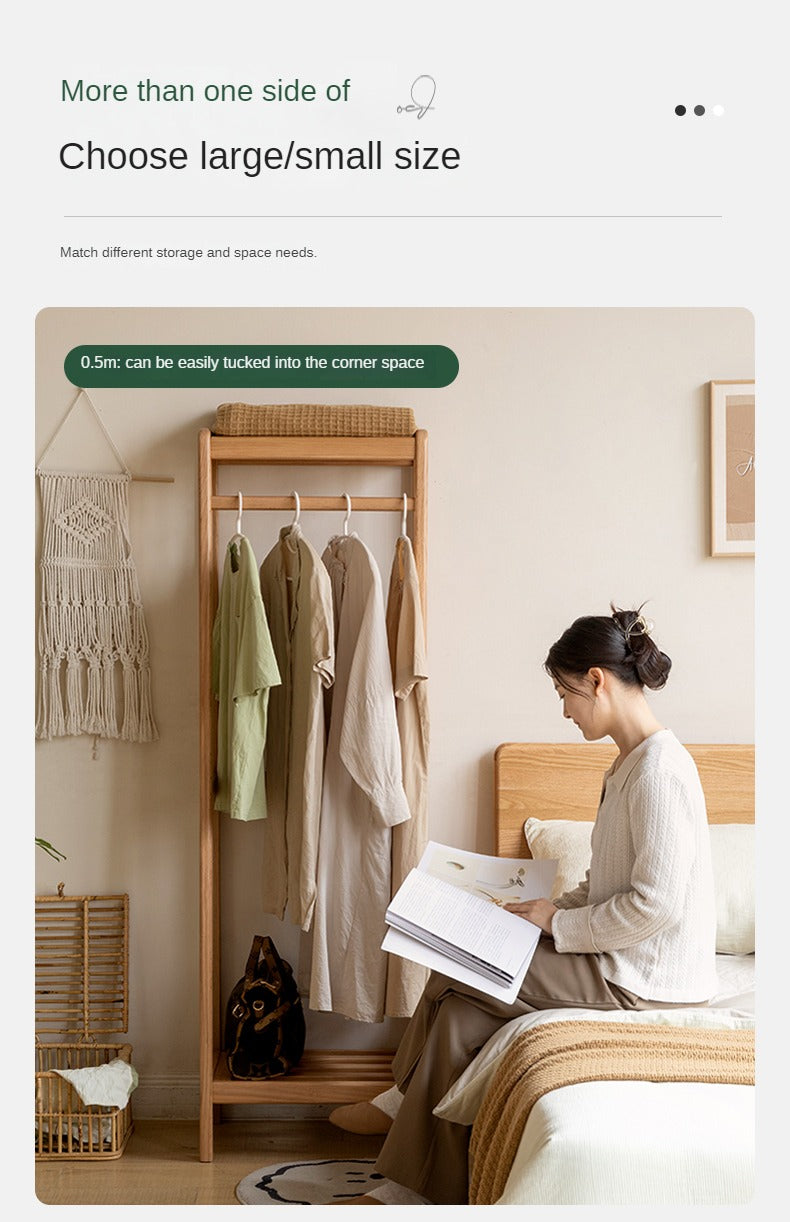 Oak, Ash solid wood hanger for small bedroom floor standing storage rack