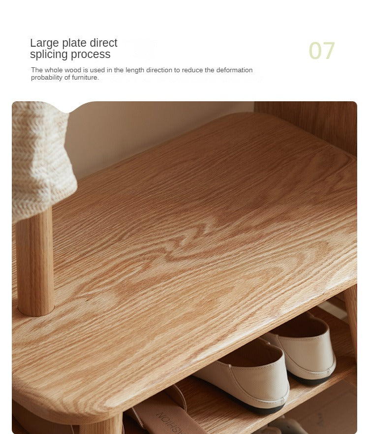 Oak Solid Wood Shoe Stool with Hanger Cabinet
