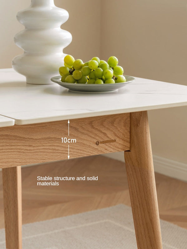 Oak Solid Wood Folding Dining Table Rock Slab Surface