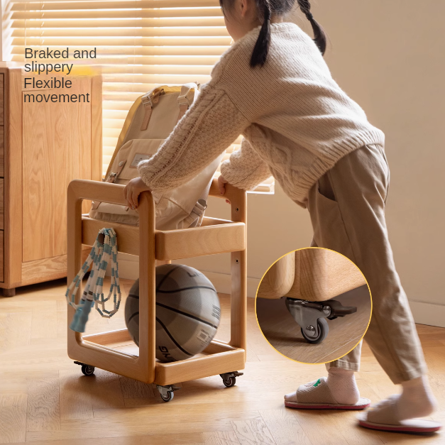 Beech Solid Wood Children's Under-the-Table Mobile Modern Storage Rack