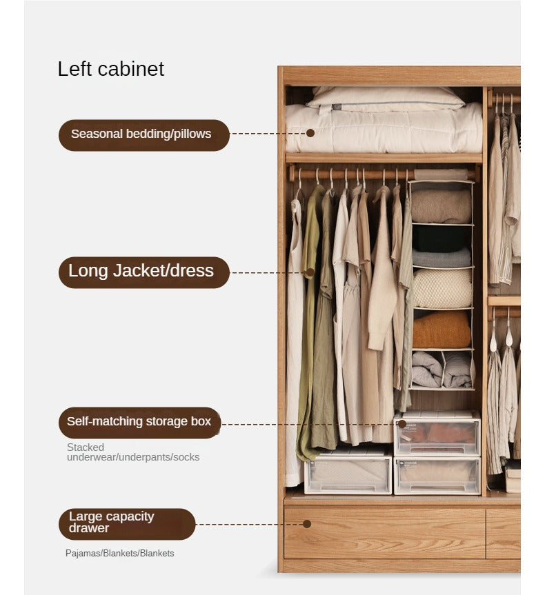 Oak Solid Wood Wardrobe Sliding Door Modern Simple