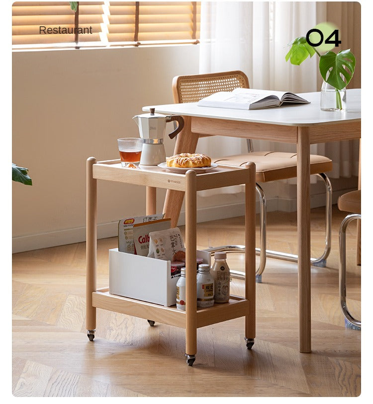 Beech Solid Wood Mobile Modern Double Layer Storage Side Table