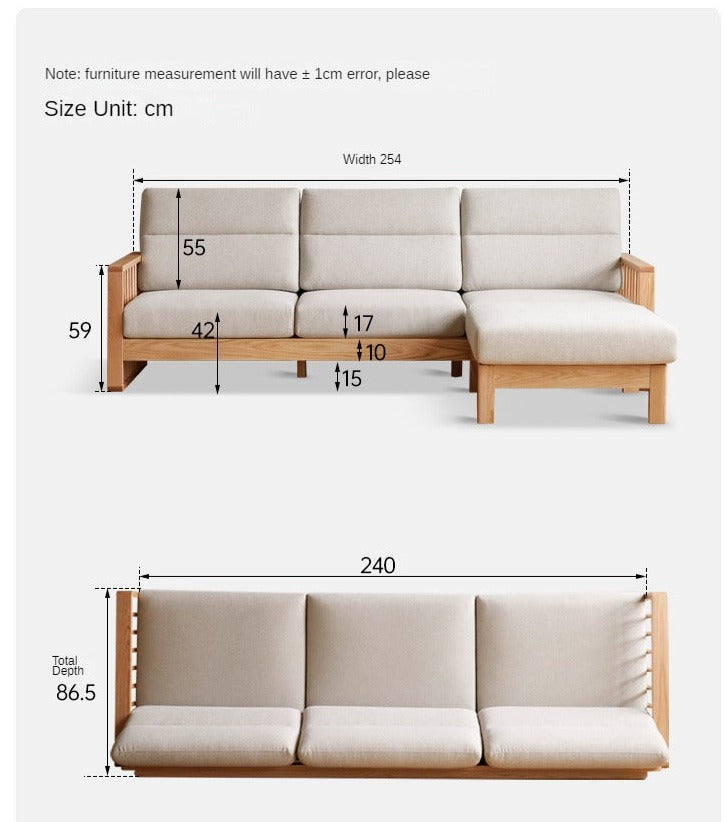 Oak Solid Wood Fabric Sofa"