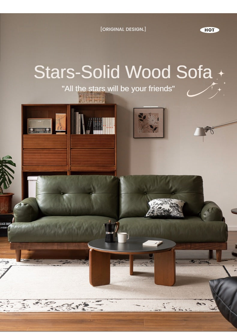 Black Walnut Solid Wood Leather, Fabric Sofa Modern