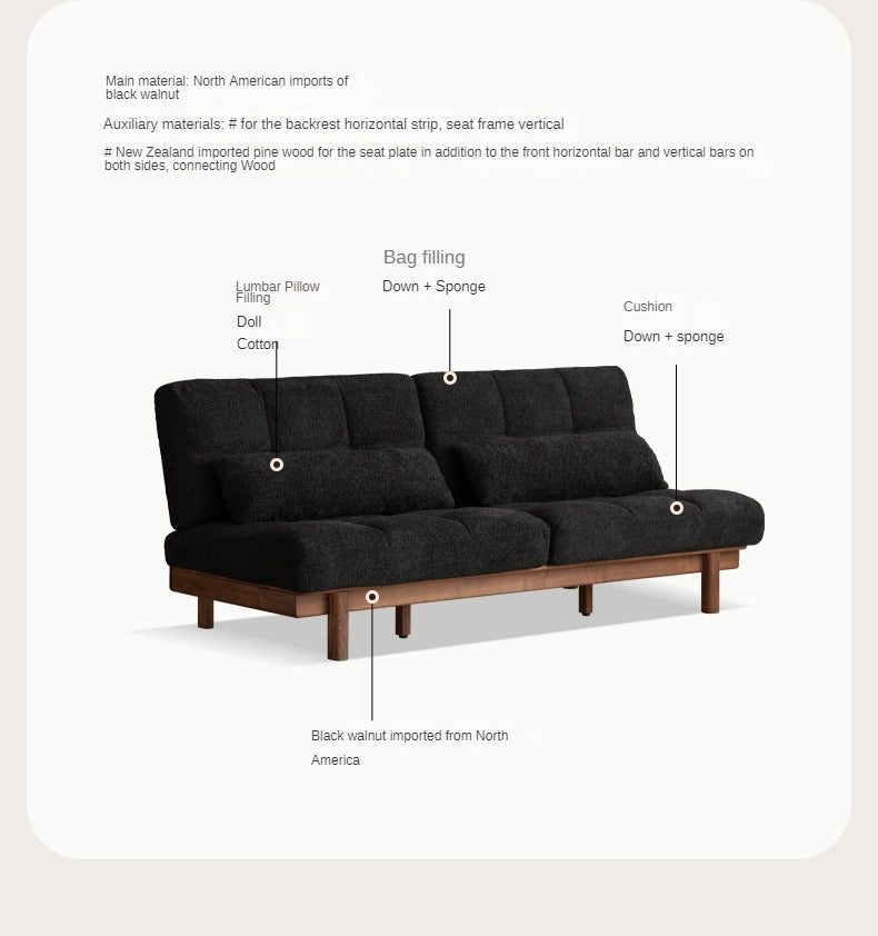 Black walnut solid wood modern straight sofa