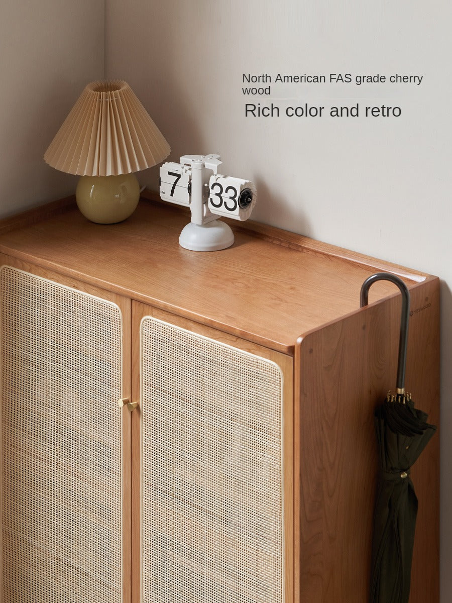 Cherry solid wood rattan door storage shoe cabinet