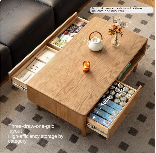 Ash Solid Wood Modern Rock Plate Coffee Table