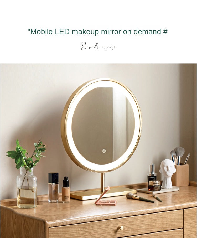 Ash wood dressing table LED makeup mirror"