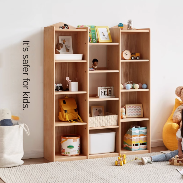 European Beech Solid Wood Storage Bookshelf