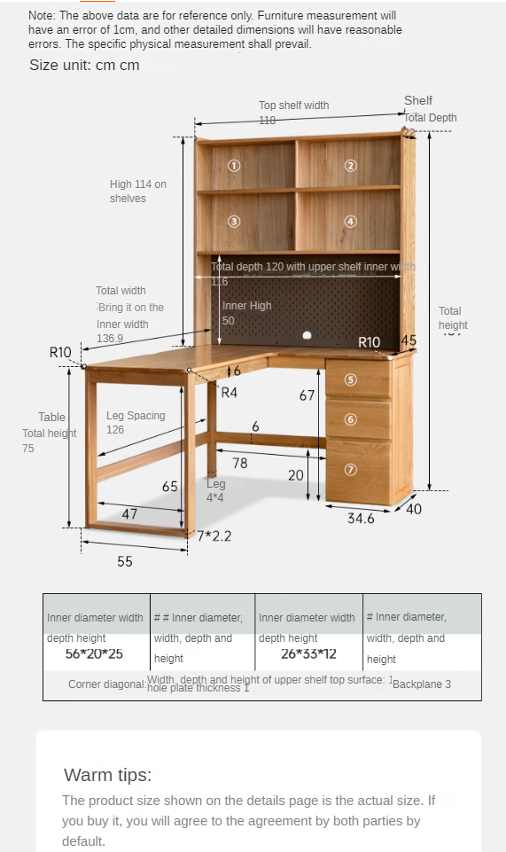 Oak solid wood computer desk with drawer