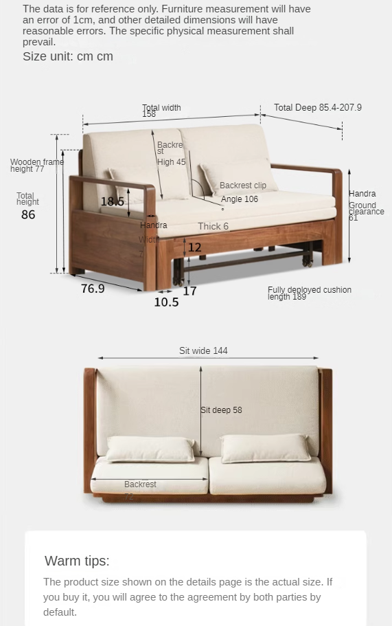 Black Walnut Solid Wood Folding Sofa Bed